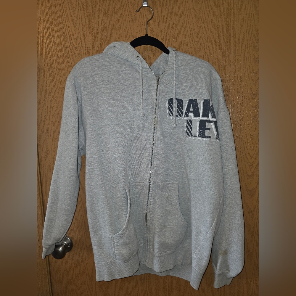 Gray Zip-Up Hoodie with Graphic Text